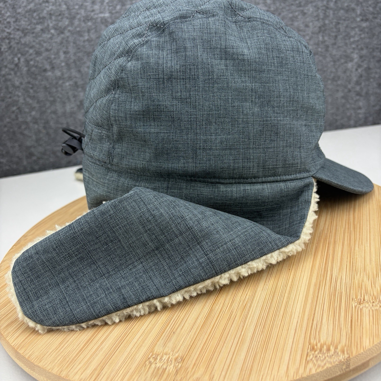 L.L. Bean Trapper Hat Cap Size S/M Gray Ear Flap Fleece Lined Quilted Goose Down