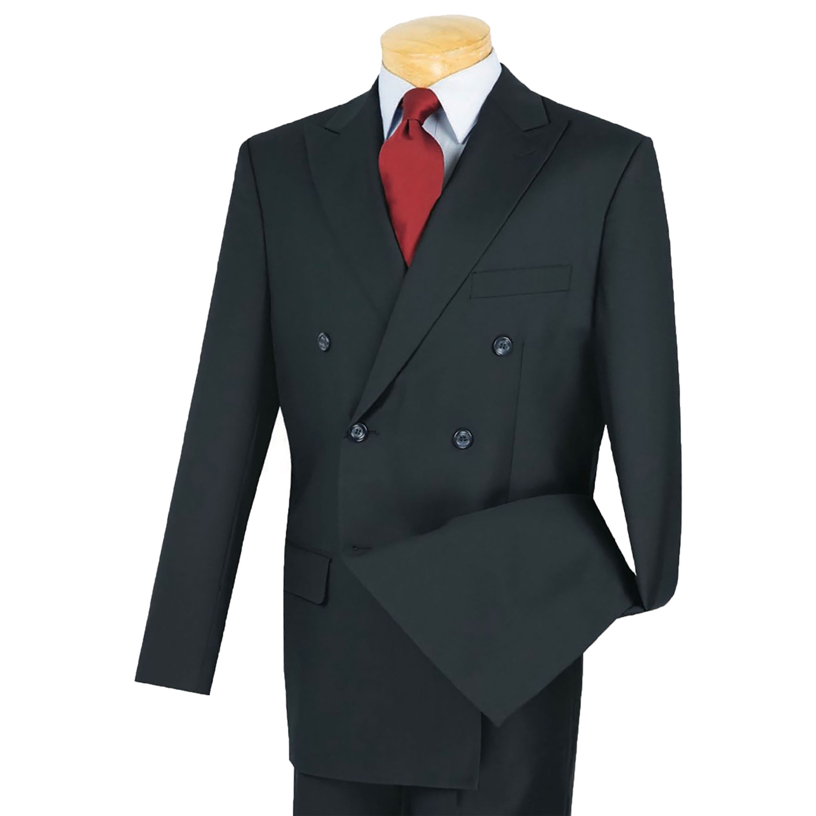 VINCI Men’s Navy Blue Double-Breasted Suit w/ Adjustable Waist, Reg-Fit – NEW