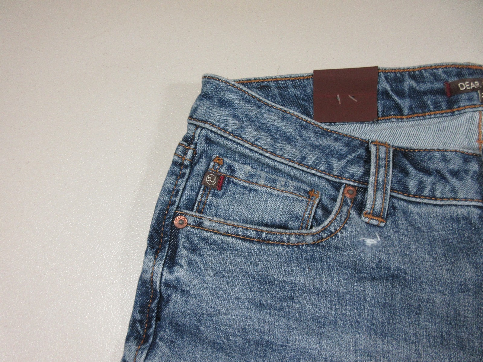 Dear John womens medium wash rips Playback straight stretch jeans 25×32 NWT