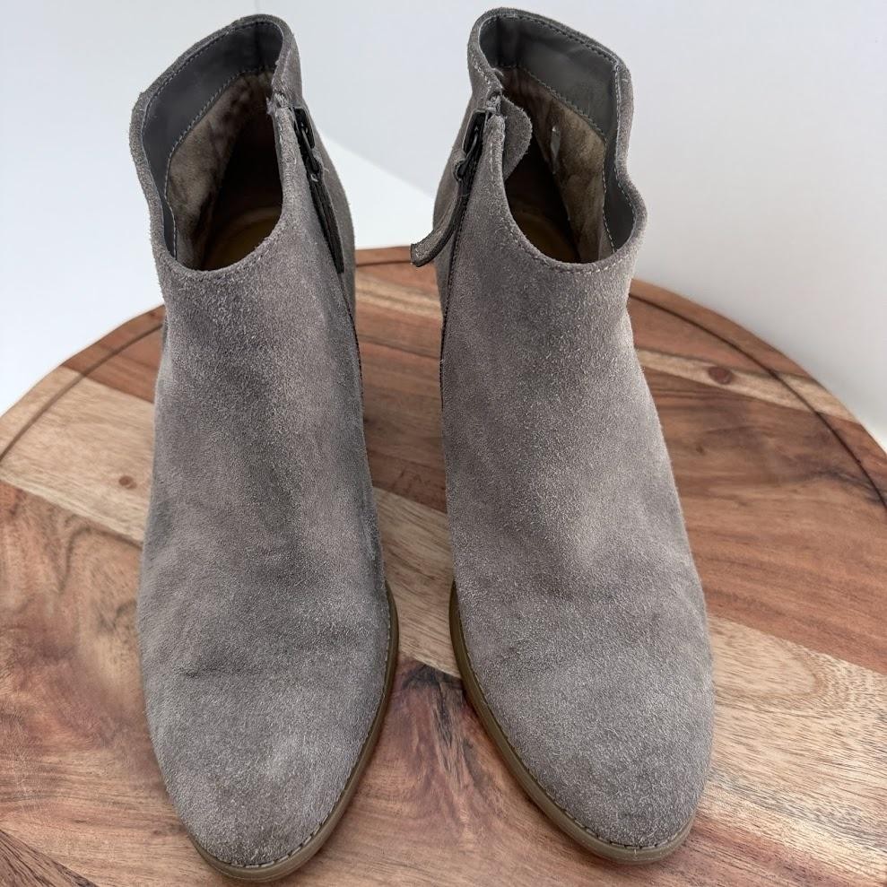 Susina Boots Womens Size 7W Gray Suede Ankle Booties Side Zip Stacked Heel Wide
