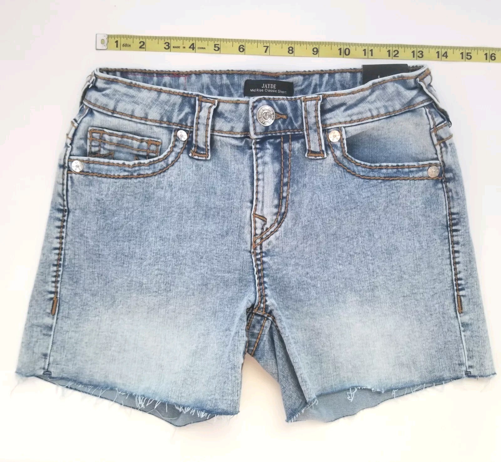 True Religion Jayde Light Wash Denim Mid Rise Classic Shorts Size 27 $159
