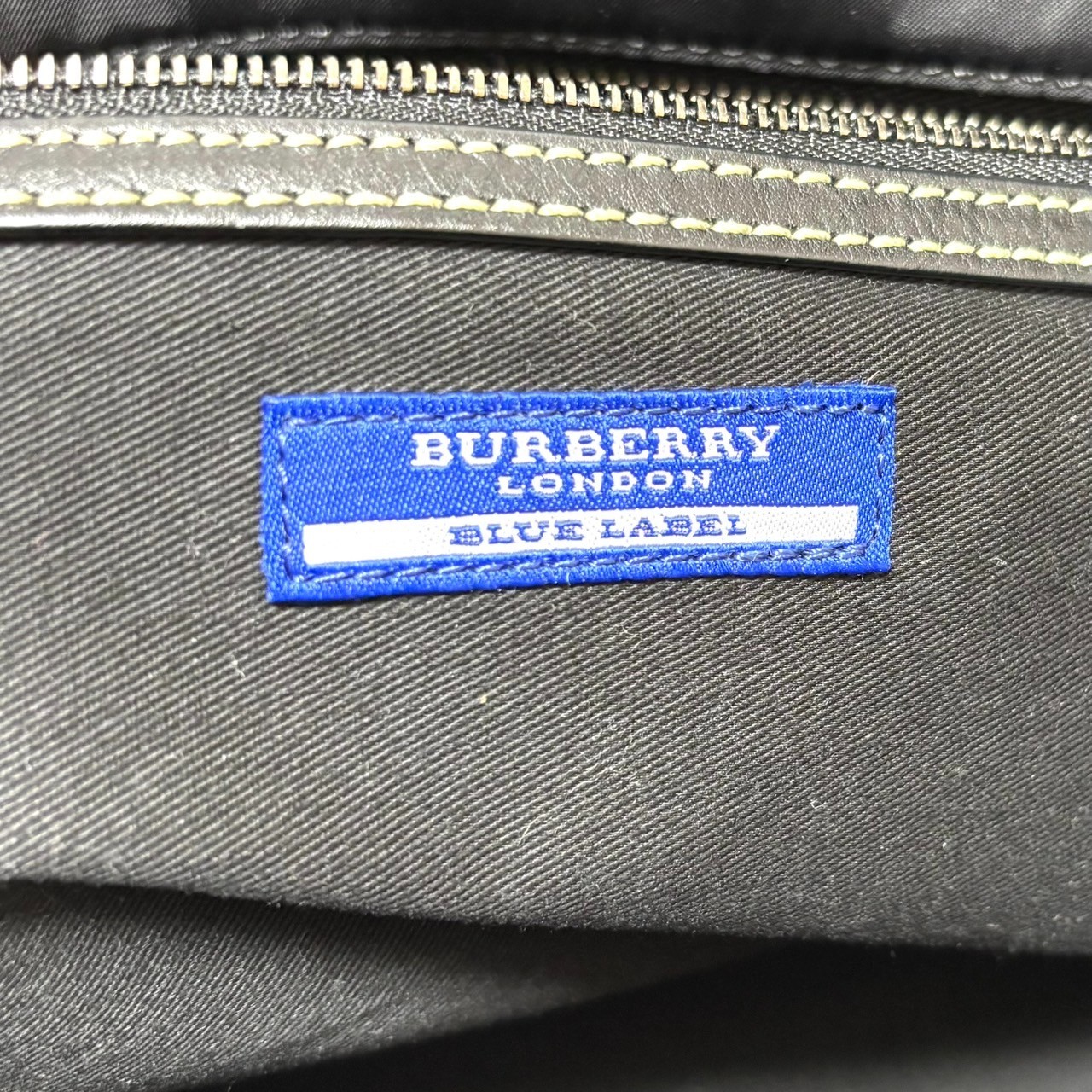 Burberry Blue Label Nylon Leather Tote Bag Horse Logo Black