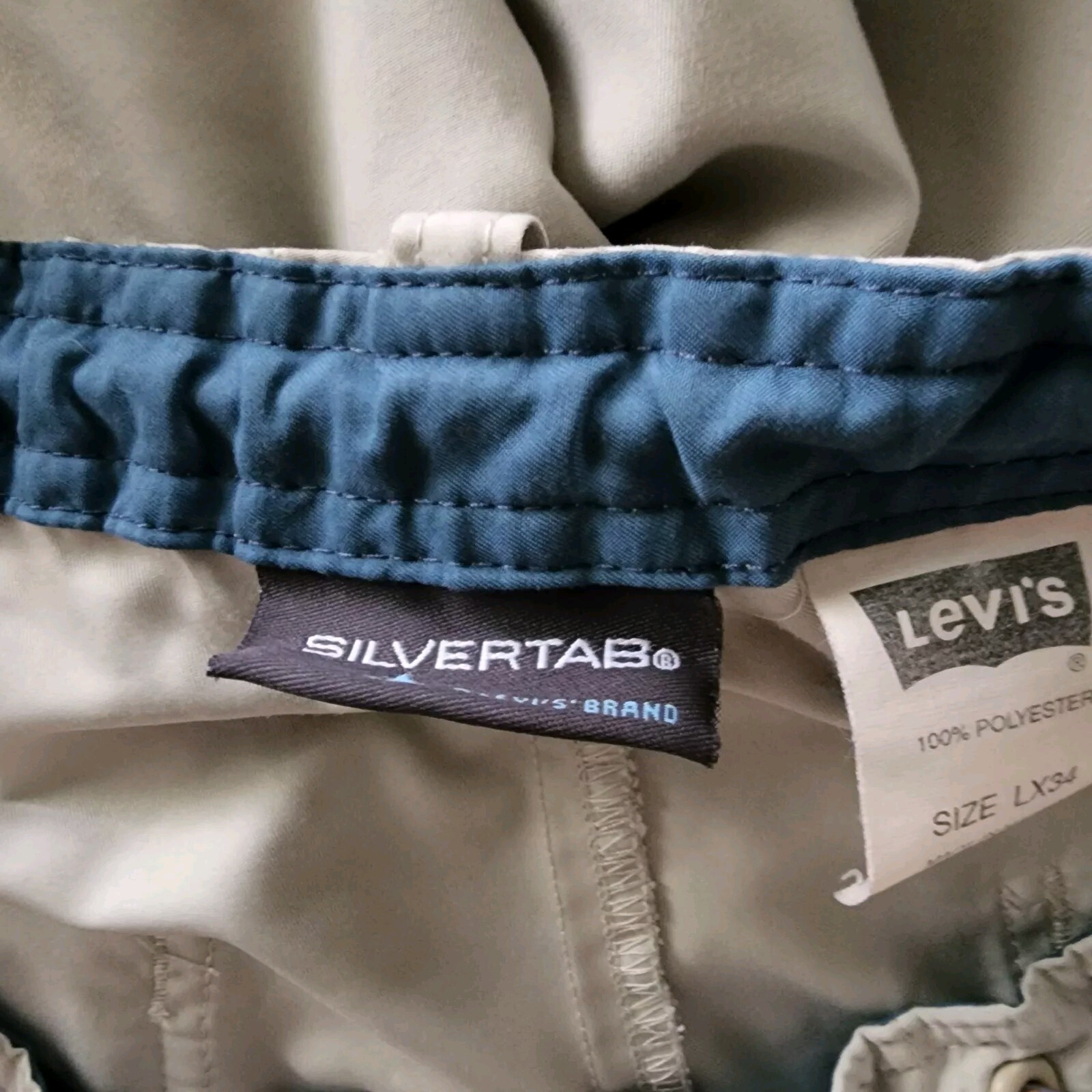 VTG Men’s Levi’s SilverTab Beige Polyester Cinch Waist Baggy Pants 34 Skate Y2K