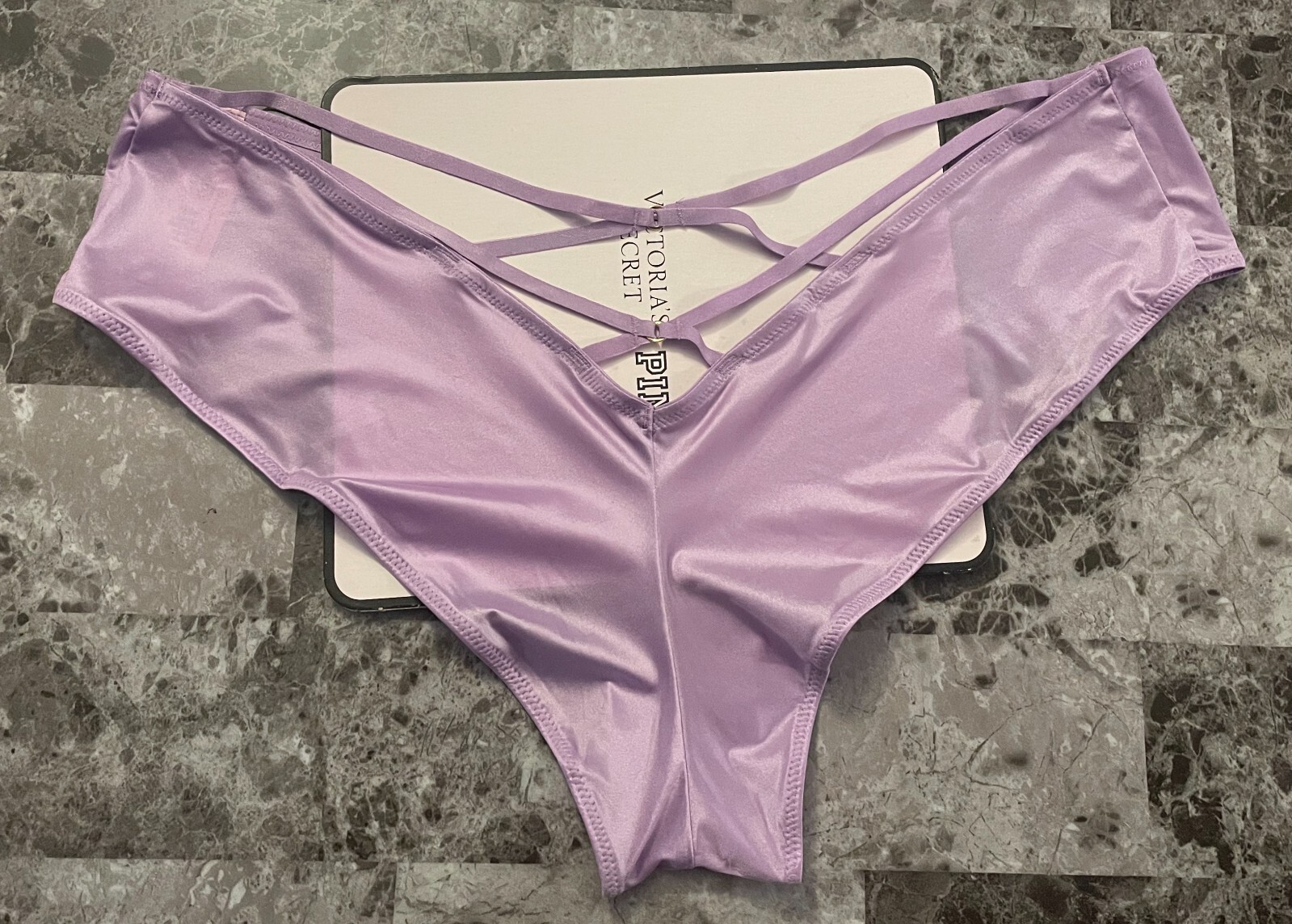 NWT VICTORIA’S SECRET LAVENDER SATIN SMOOTH STRAPPY BACK HIGH LEG CHEEKY PANTIES