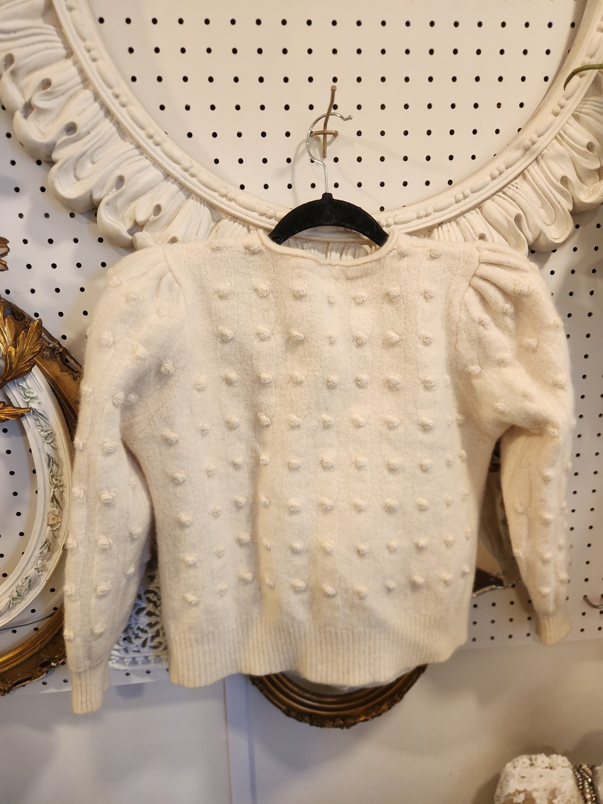 Vintage Adele Joyce Cardigan Womens Cream Angora Lambswool Pearl Button Felted