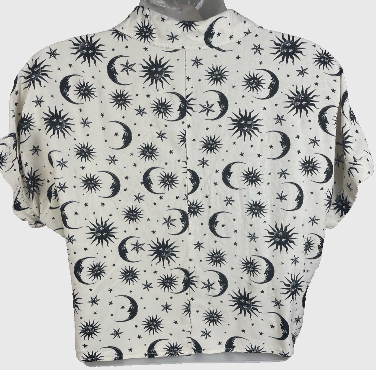 Hot Topic S Celestial Moon Star Crop Button Up Whimsigoth Boxy Goth Shirt Small