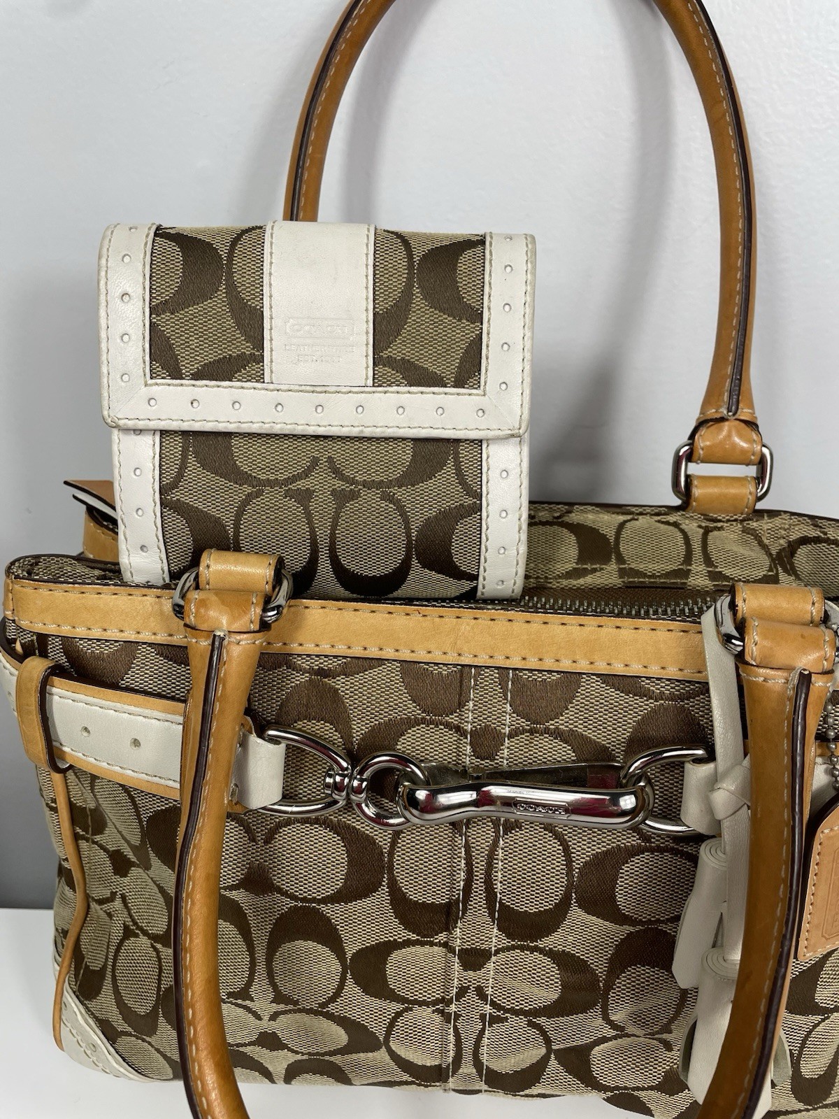 Coach Vintage Hampton Tassel Satchel 1447 Jacquard Canvas Leather COA & Wallet