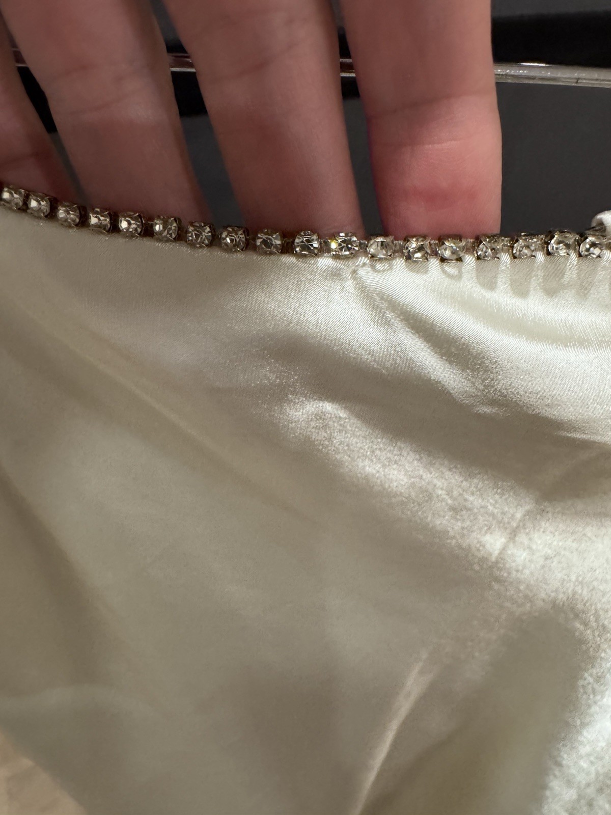 Saints & Secrets Oyster Satin Midi Skirt Rhinestone Trim & Waist Chain