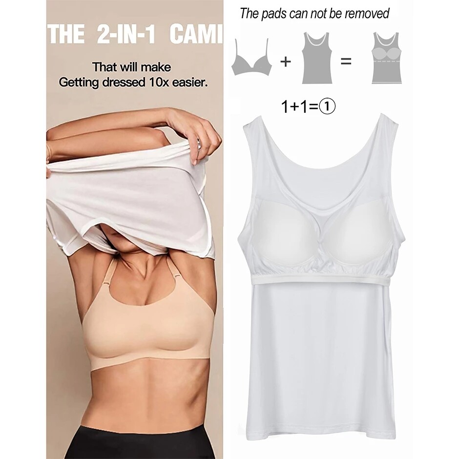 Women’s Camisole with Built in Shelf Bra Casual Tank Tops Sleeveless Basic Vests