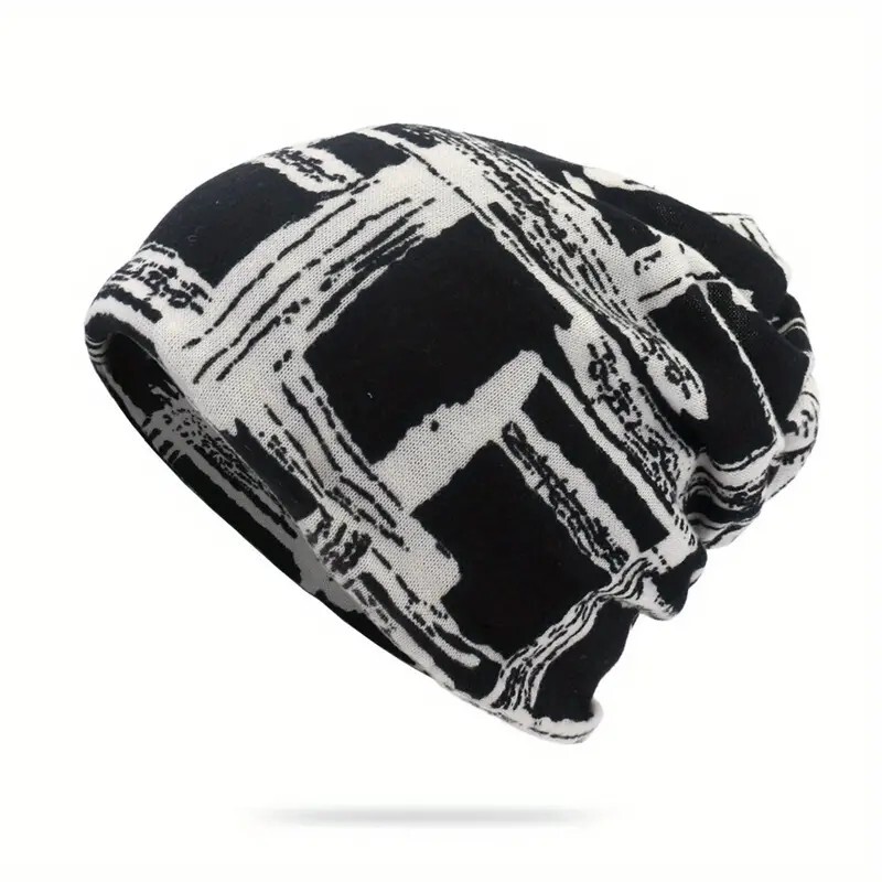 Unisex Multicolored Knit Beanie Blck/Whte Any Season Light Weight FREE Shipping