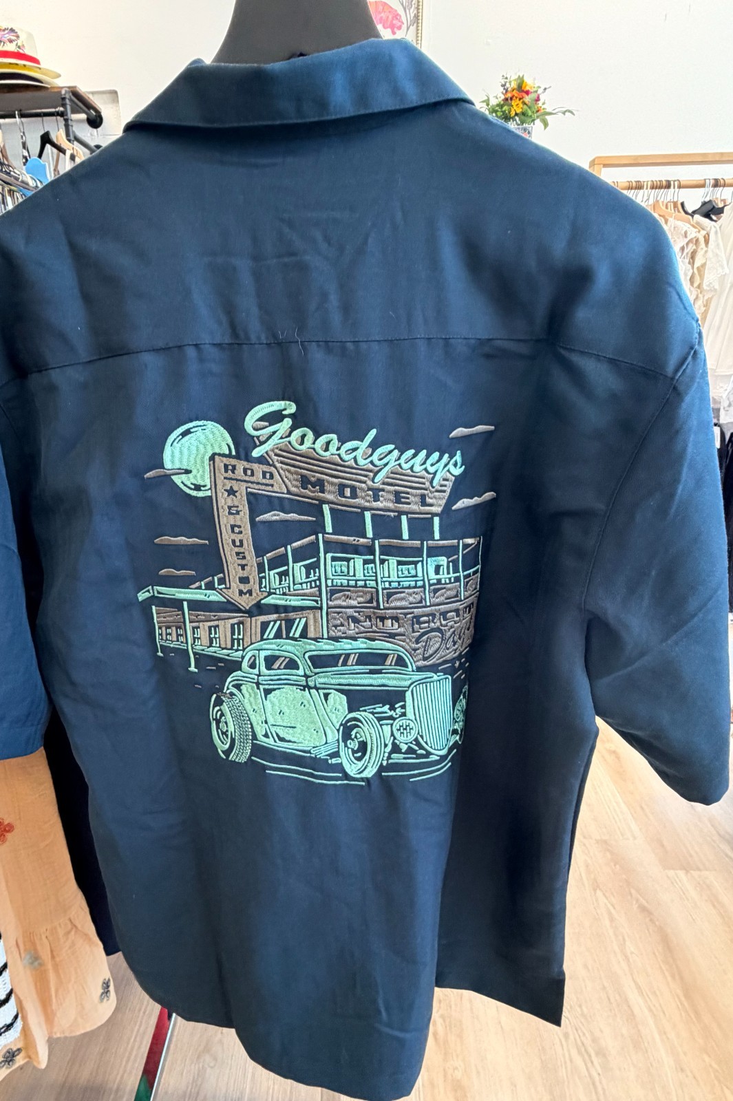 New goodguys blue motel embroidered shirt