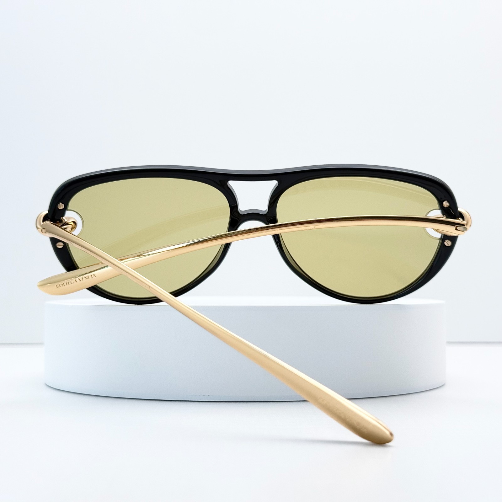 Bottega Veneta BV1418S Black Gold Cat Eye Sunglasses Yellow Lens 58-15-145