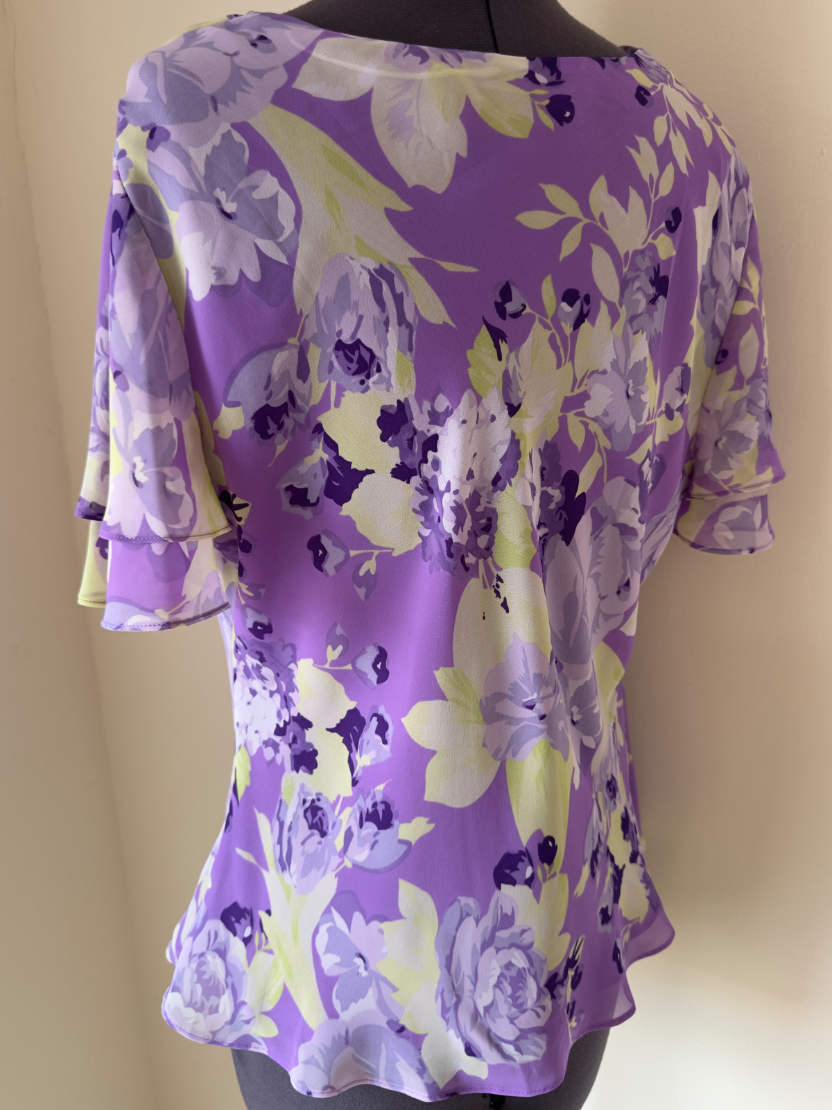 Jacques Vert Blouse Womens UK16 Purple Floral Print Drape Cowl Neck Cottagecore