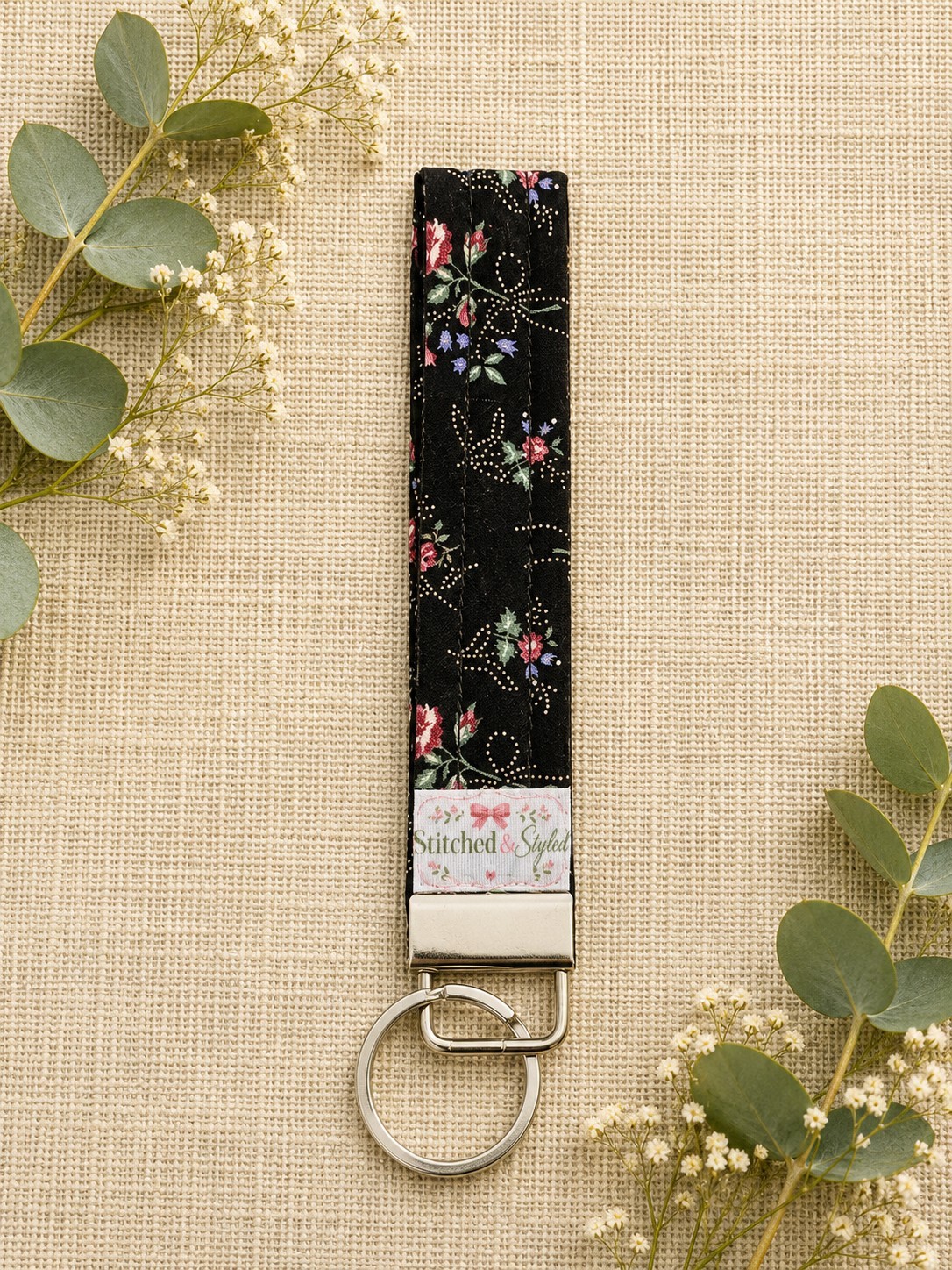 Handmade Quilted Cotton Fabric Keychain Wristlet Key Fob Lanyard Various Prints