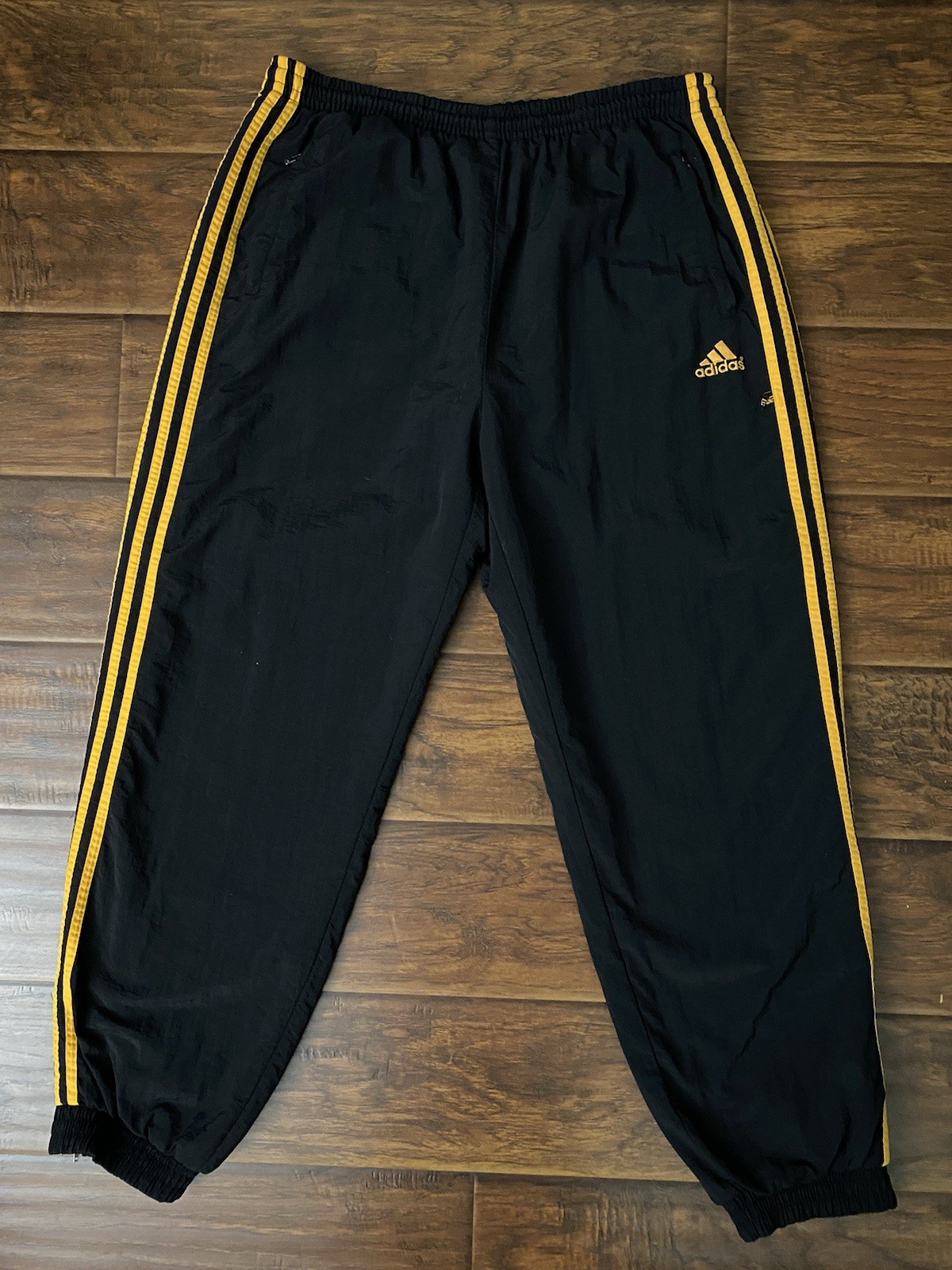Adidas Mens Y2K Black Gold Jogger Lined Track Pants Drawstring Size 100 (L)