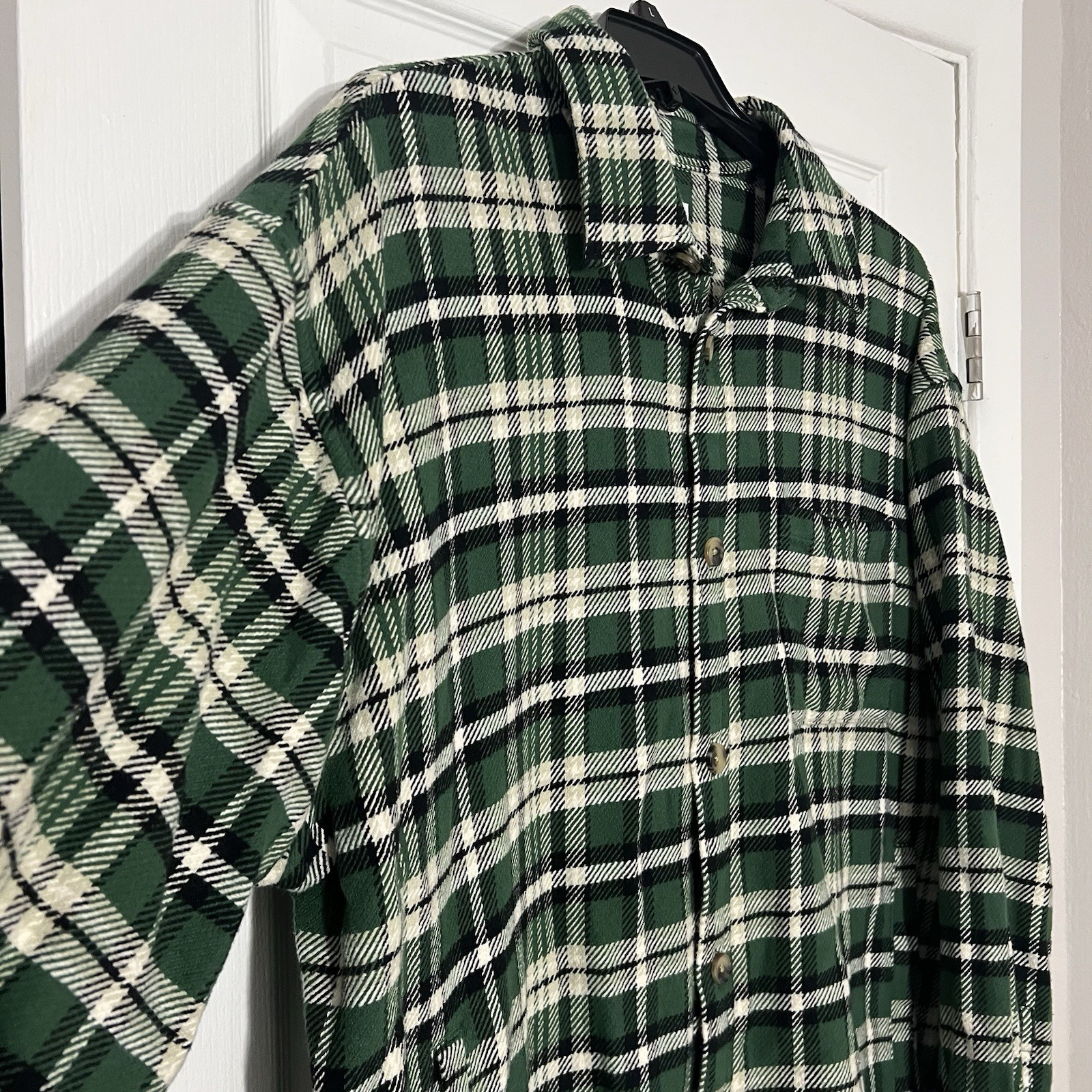 Goodfellow & Co Men’s 2XL Green White Plaid Flannel Button Front Shirt Jacket