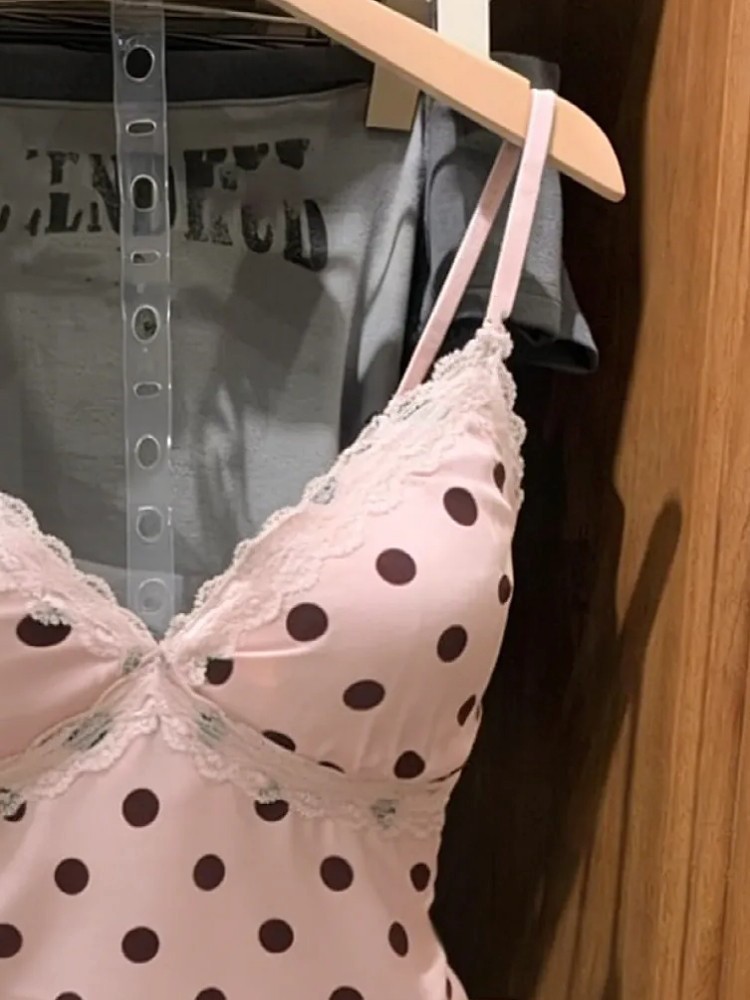 Polka-dot print camisole with lace paneling