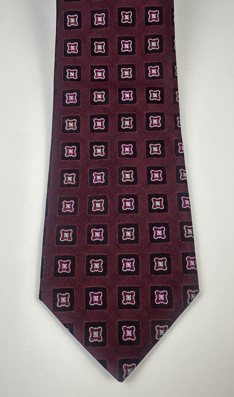 Paul Frederick Sartoriale Silk Tie Italy Burgundy Geometric 3.5” x 59”