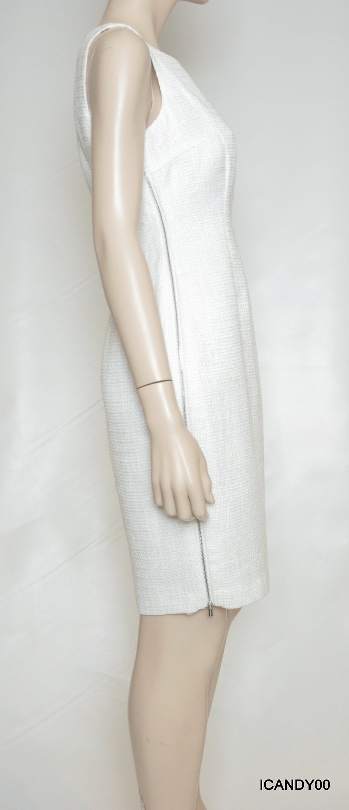 Calvin Klein Sleeveless Side Zipper Tweed Sheath Dress Top White 10 Nwt $134