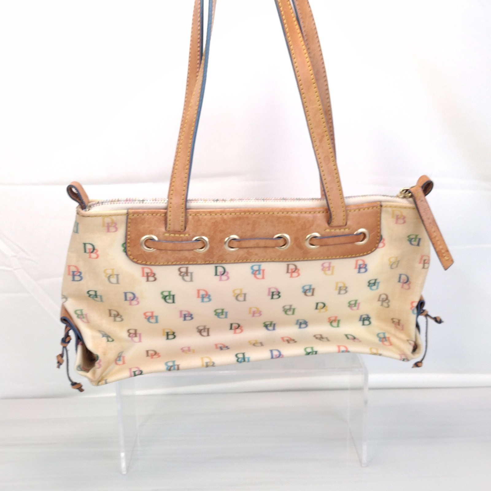 Y2K Vintage Dooney & Bourke Multi Color DB Rainbow Logo Tassel Satchel Purse