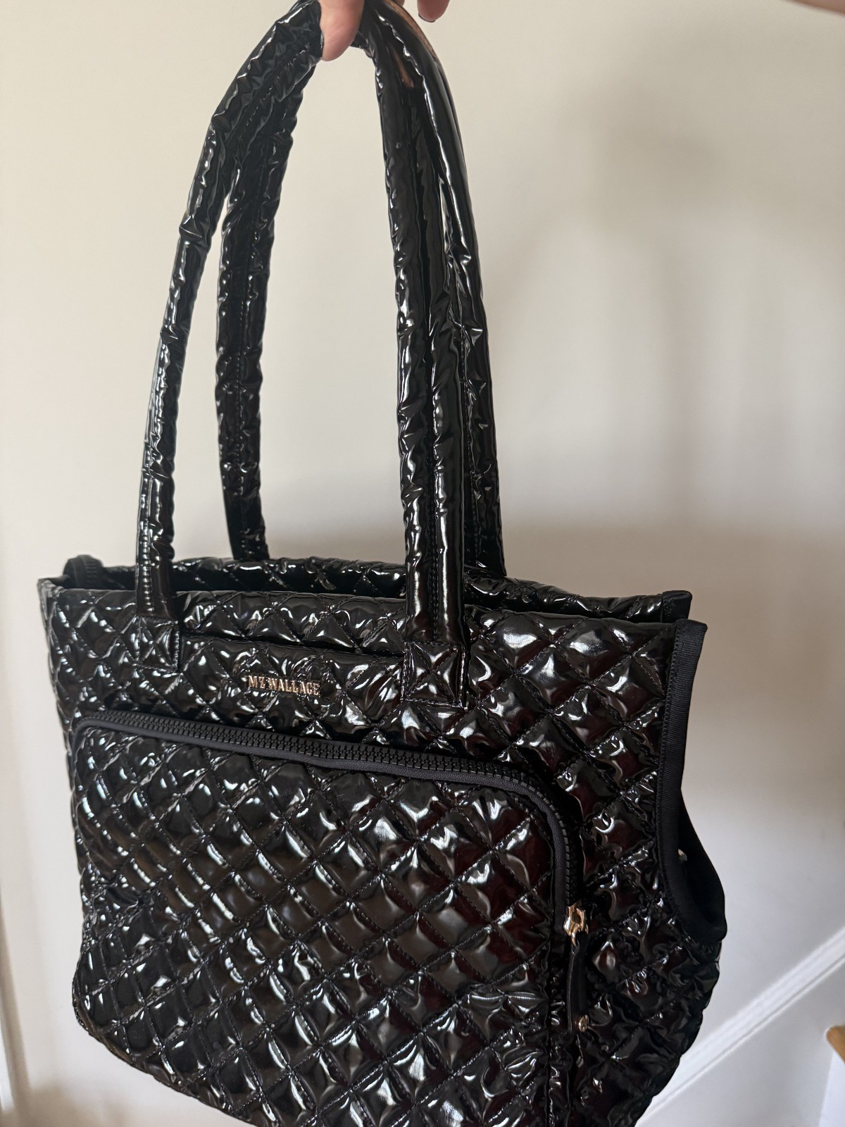 MZ WALLACE Metro Dog Carrier Tote Shoulder Bag ~NWT~ Quilted Black Lacquer