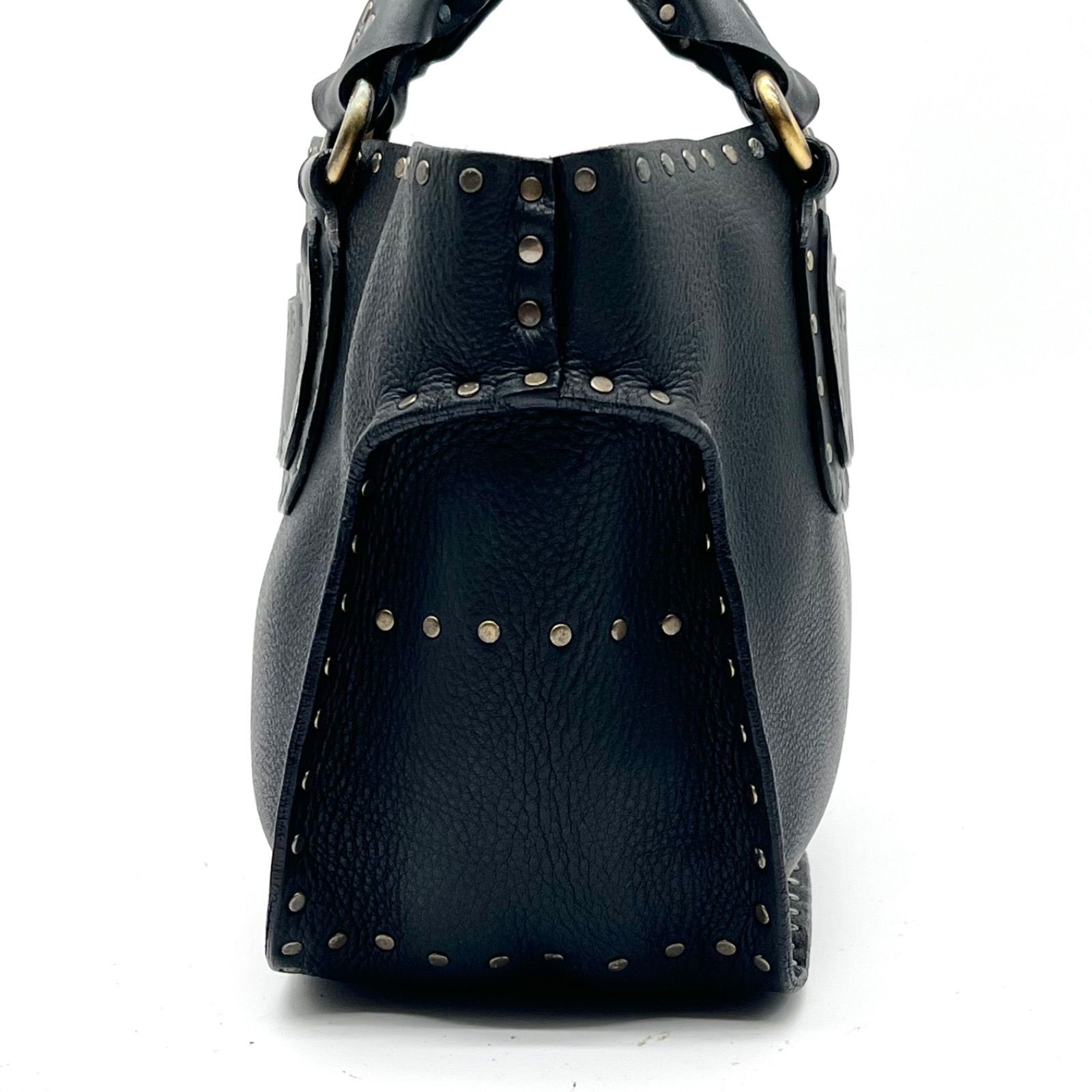 Auth Celine Boogie Bag Studs Leather Handbag, Black 2Y10564