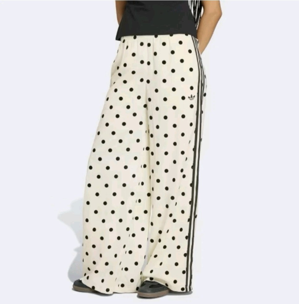 *Adidas Satin Polka Dots Wide Leg Track Pant White Black | size L | KV1168 NEW
