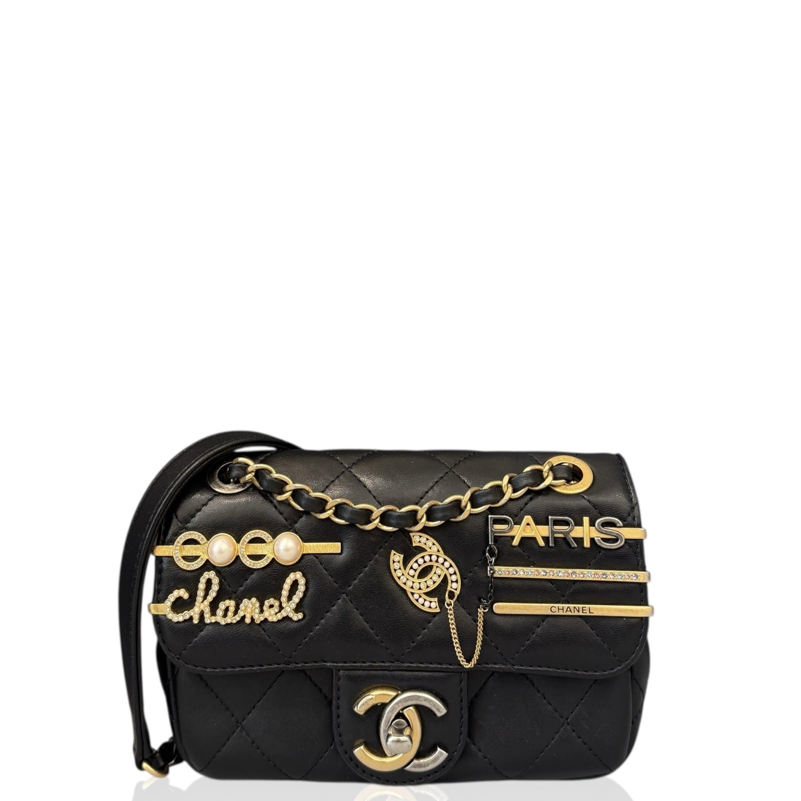 Chanel Coco Clips Flap Bag Black Faux Pearl Lambskin (hm031326a3)