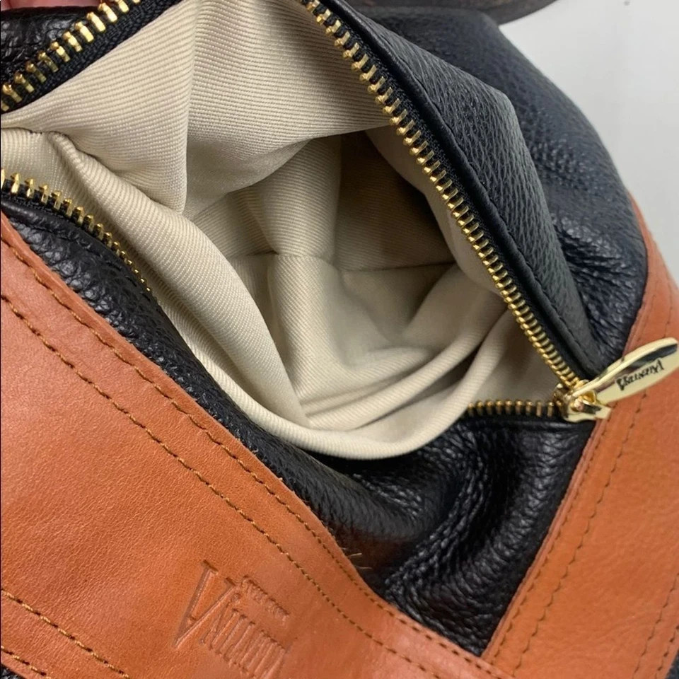 Valentina Italy Two-Tone Leather Backpack bag Brown Black Gold Zippers accents