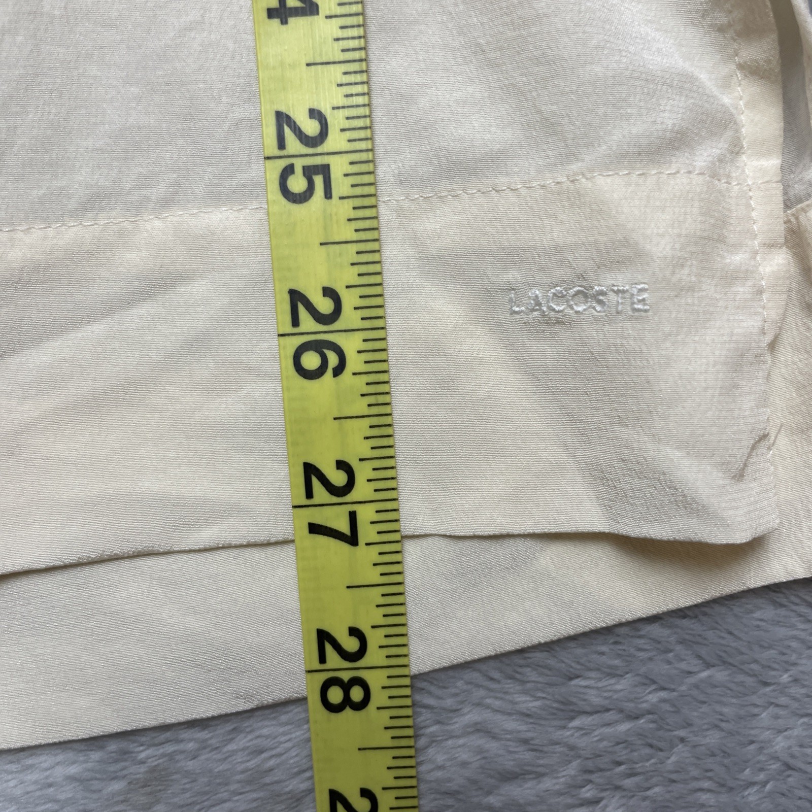 Vtg Lacoste Womens 100% Silk Blouse Sz EU 36 US 4/S Ivory Military 3/4 Sleeve