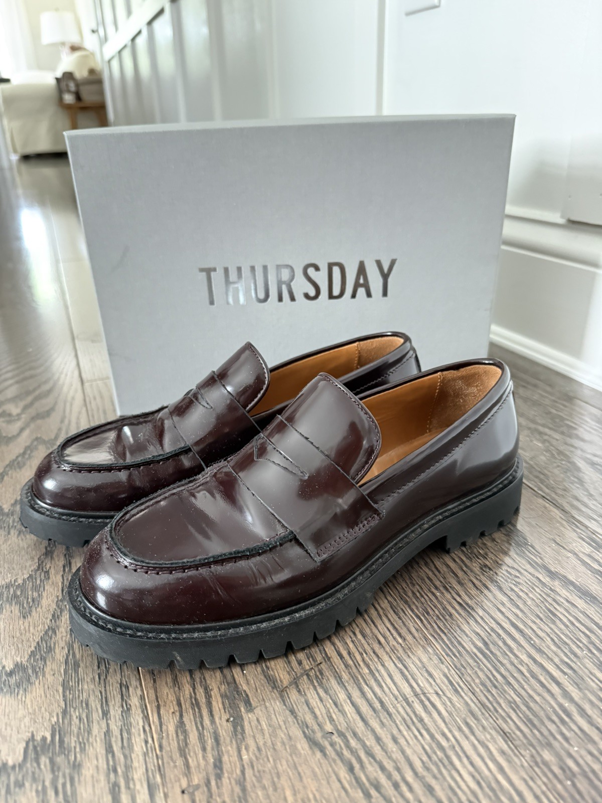Loved Thursday Boot Company Penny- Burgundy, Patent Leather Loafers Size 7.5
