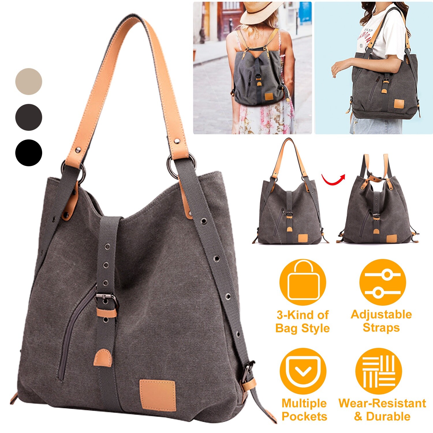 Women’s Tote Rustic Handbag Canvas Backpack Shoulder Purse Satchel Shoulder Bag