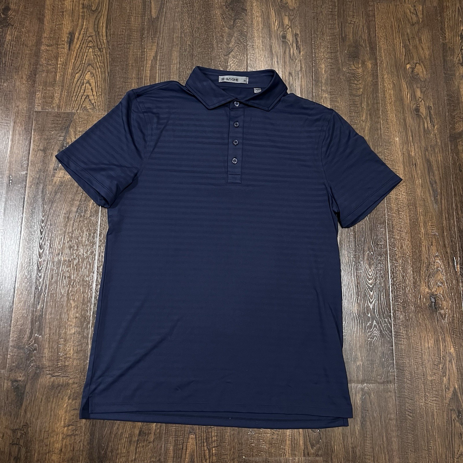 G/Fore Men’s Medium Perforated Navy Stripe Tech Jersey Performance Polo Golf