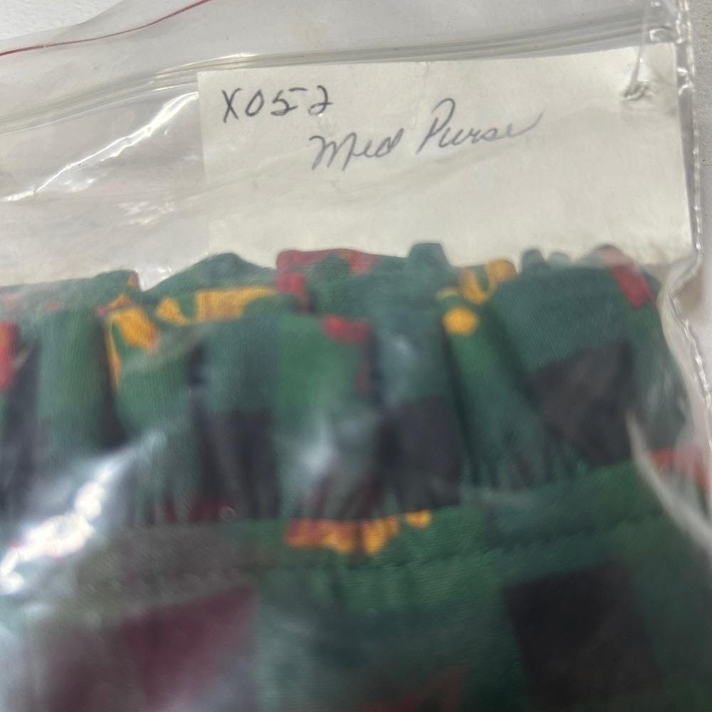 Green Plaid Longaberger purse insert with Red and Yellow Leaf Pattern