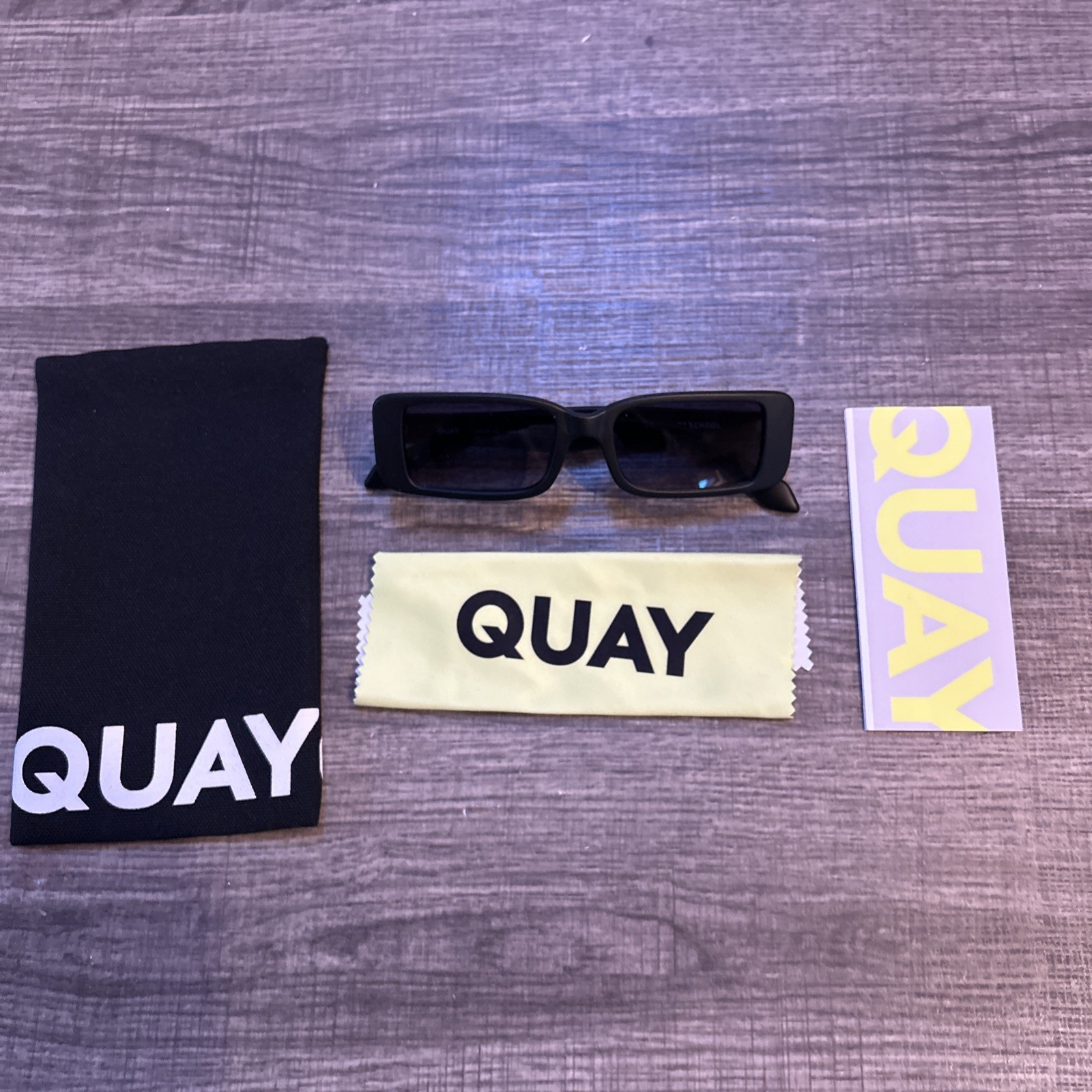 Quay Australia Black On Black Art School Sunglasses W/Case & Cloth