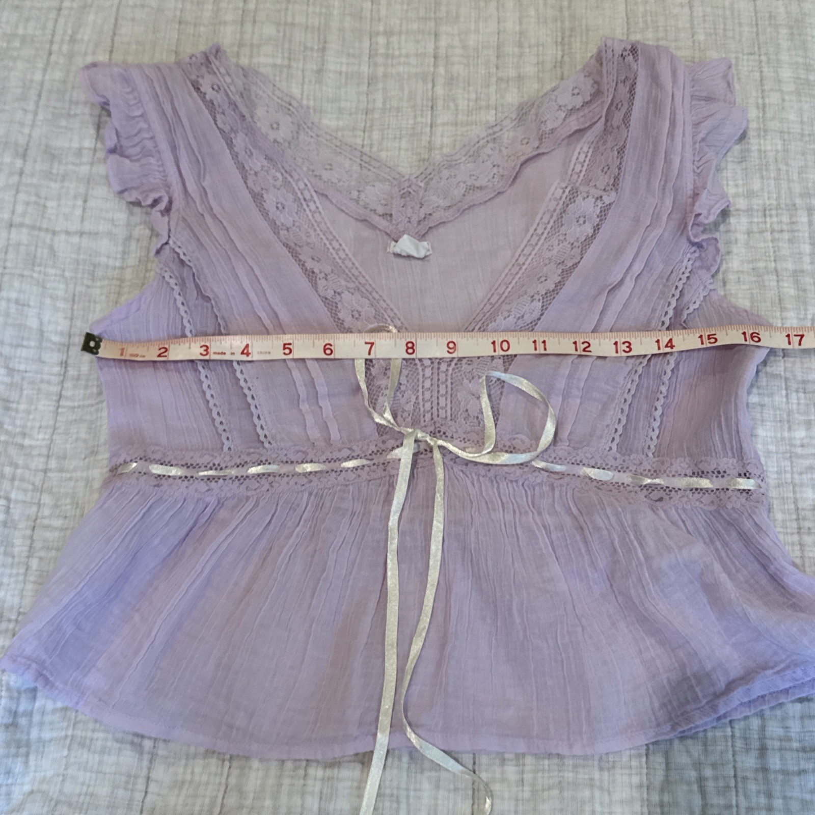Kimchi Blue Urban Outfitters Sheer Purple Lavender M Tie Waist Ribbon Ruffle Top