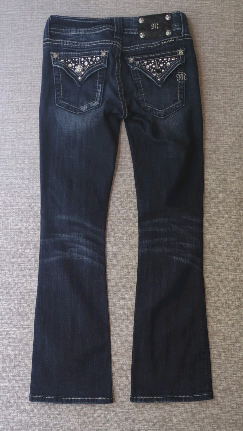 Miss Me Boot Cut Blue Jeans Women’s 26×29.5 Flap Wing Pockets JP514BR Low Rise