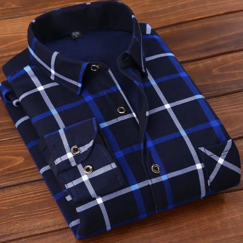 Fleece Flannel Warm Lined Shirt Casuals Sleeve Winter Mens Long Buttondown Plaid