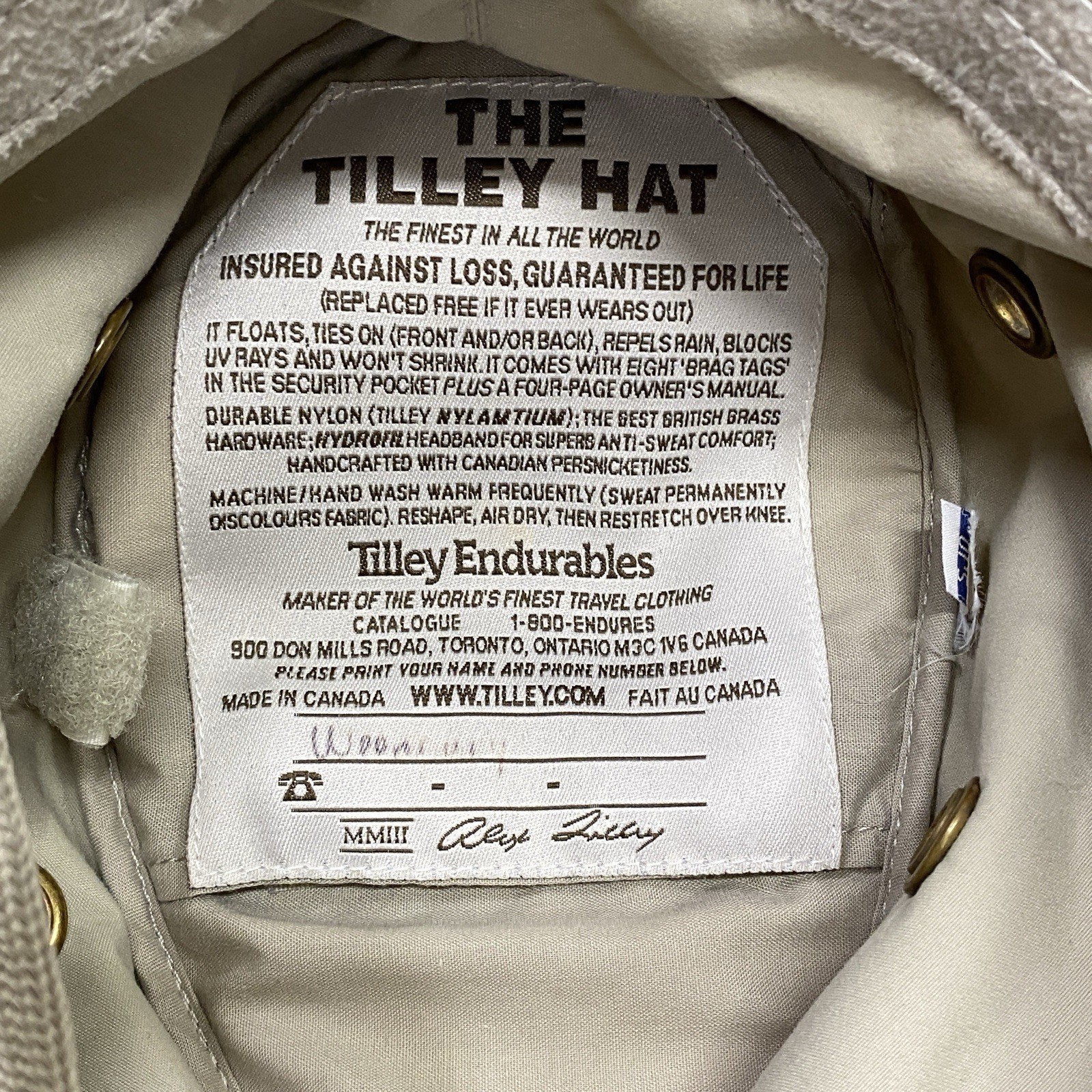 The Tilley Hat Endurables Size 7? 22” Khaki Sun Hat Safari Travel Made in Canada