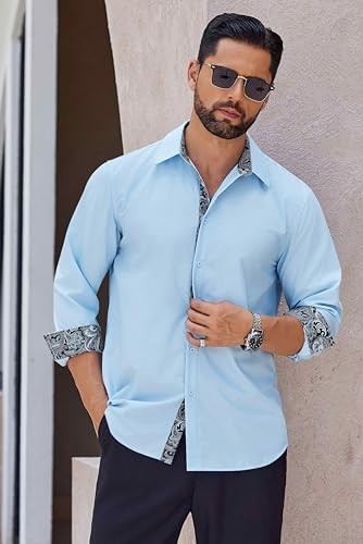 Coofandy Men’s Long Sleeve Wrinkle Mens Free Dress Shirts Inner Contrast