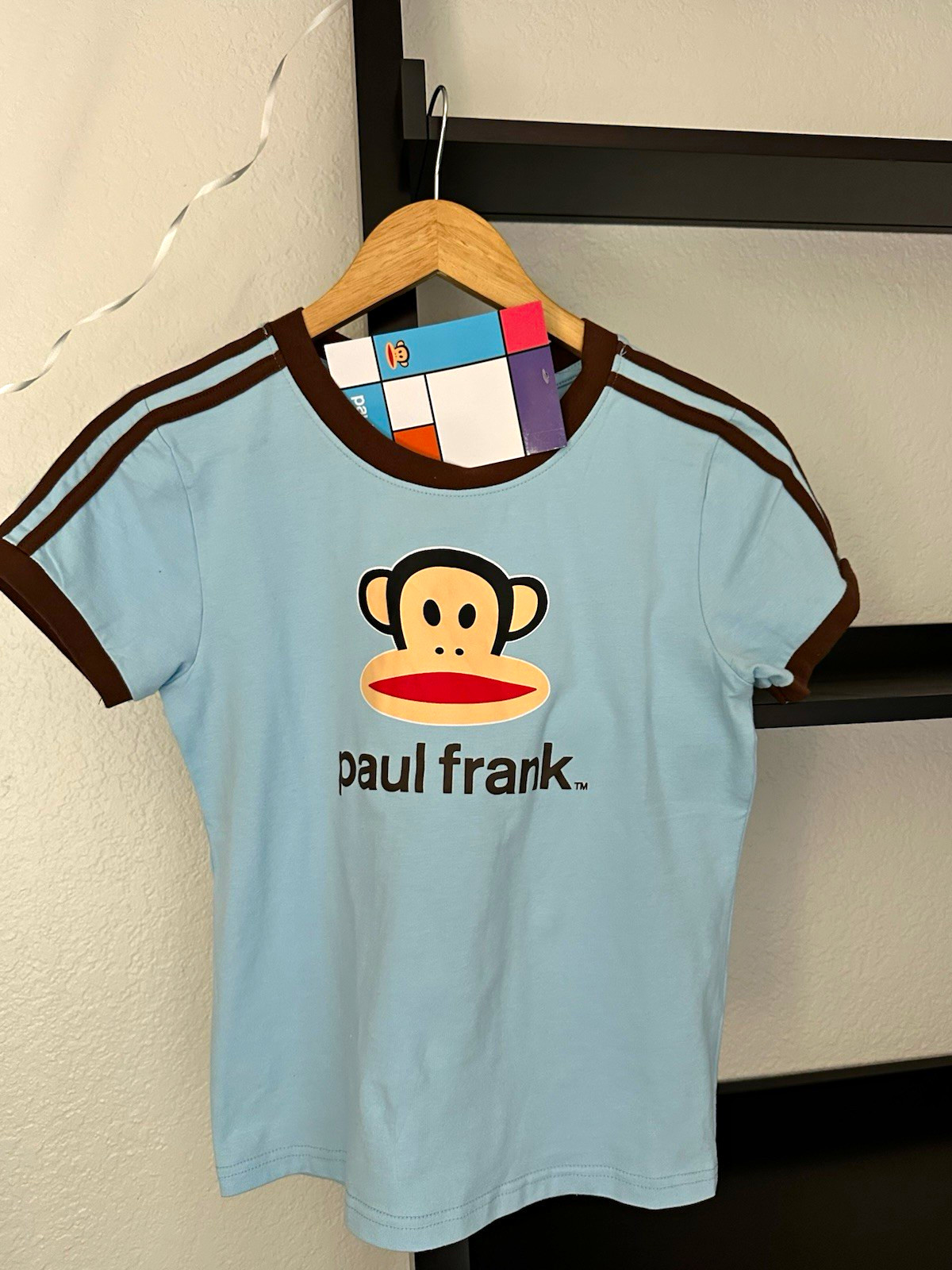 Paul Frank Julius Monkey Graphic Ringer T-Shirt Unisex M Blue Brown Crew