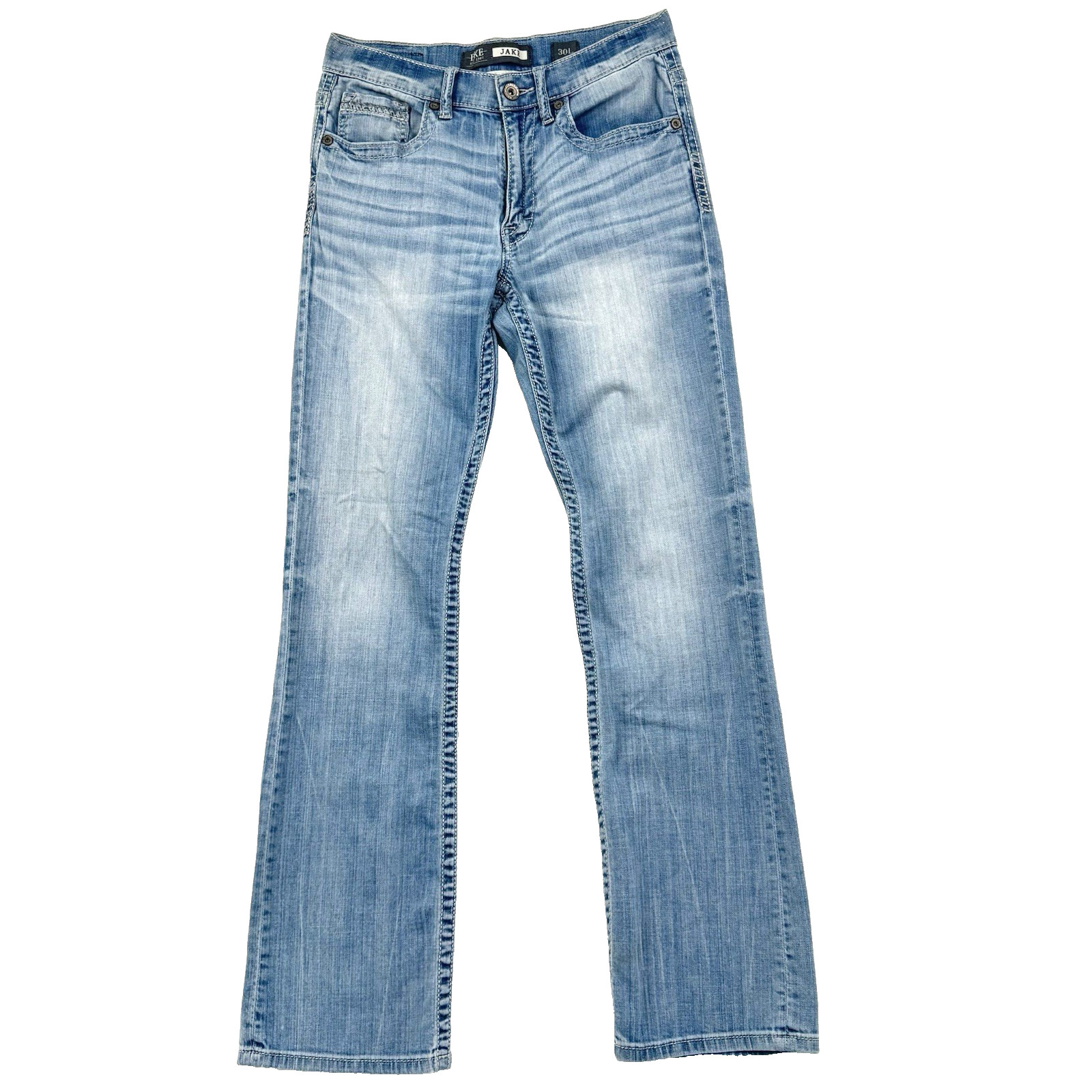 BKE Jake Jeans Mens 30L Bootleg Light Wash Stretch Denim Cotton Blend