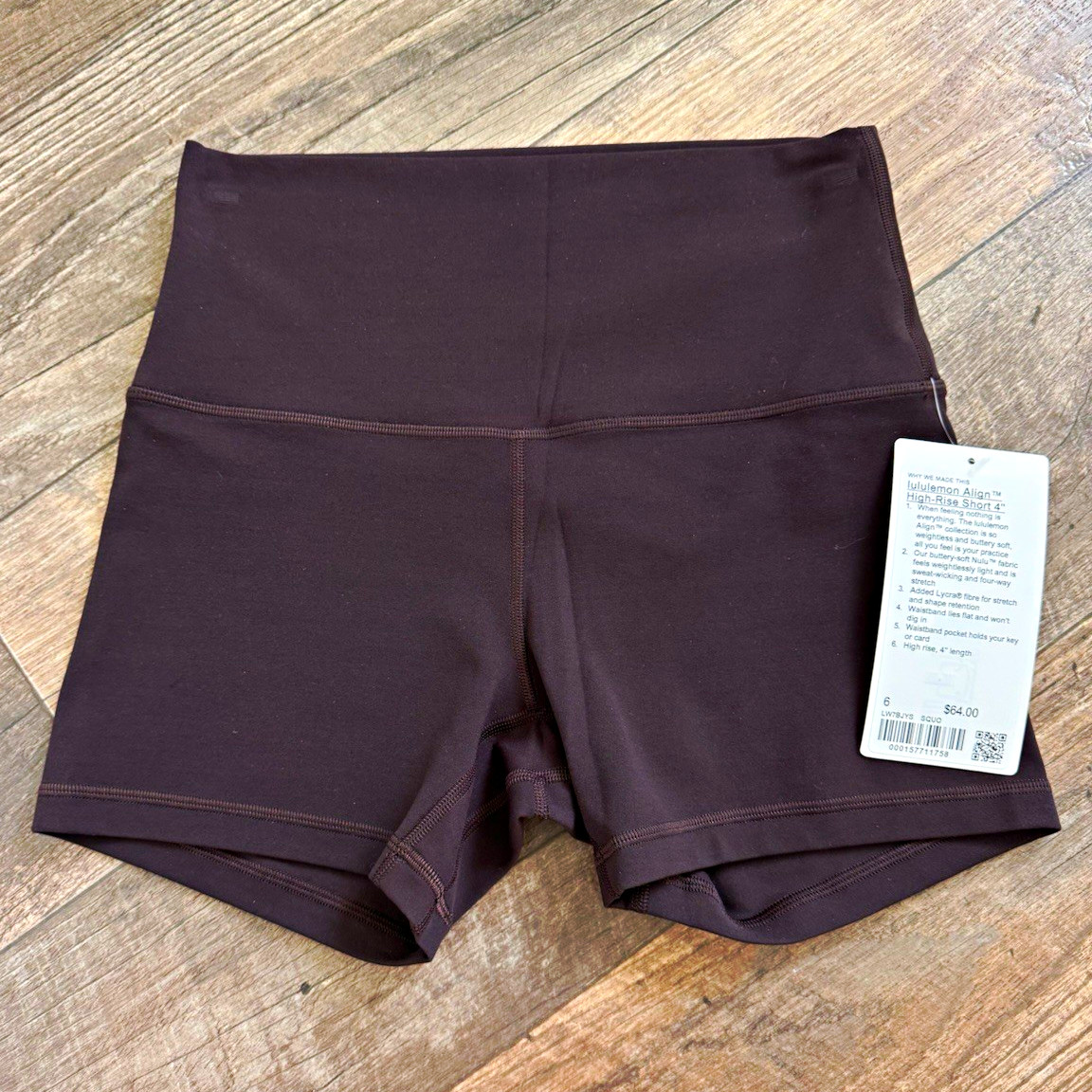 Lululemon Align High-Rise 4″ Yoga Shorts Brown Sequoia NWT SIZE 6