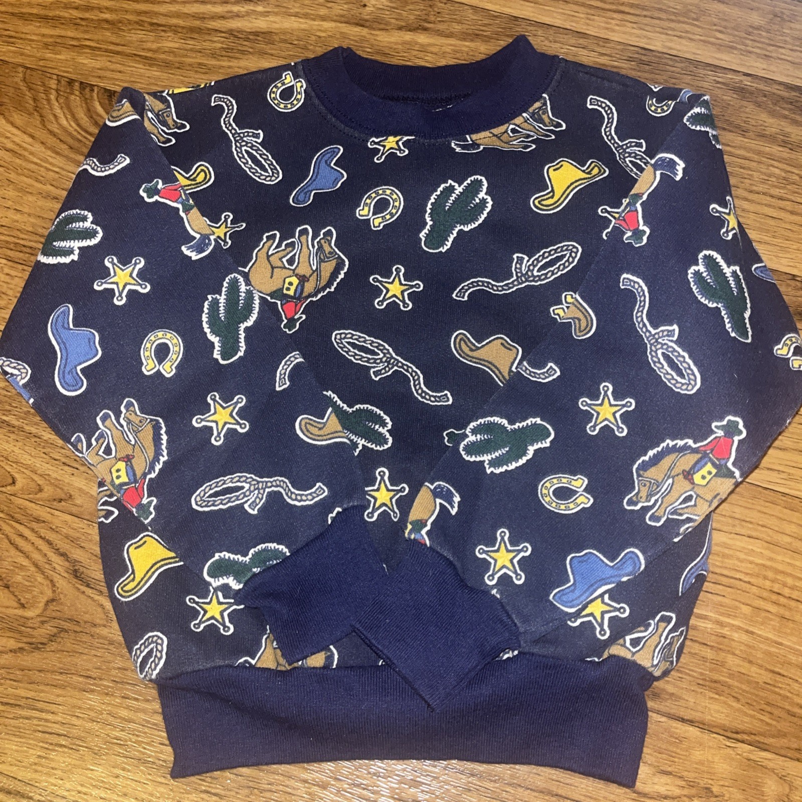 VTG 90s Garanimals Cowboy Western Rodeo Crew Neck All Over Print Sweatshirt USA