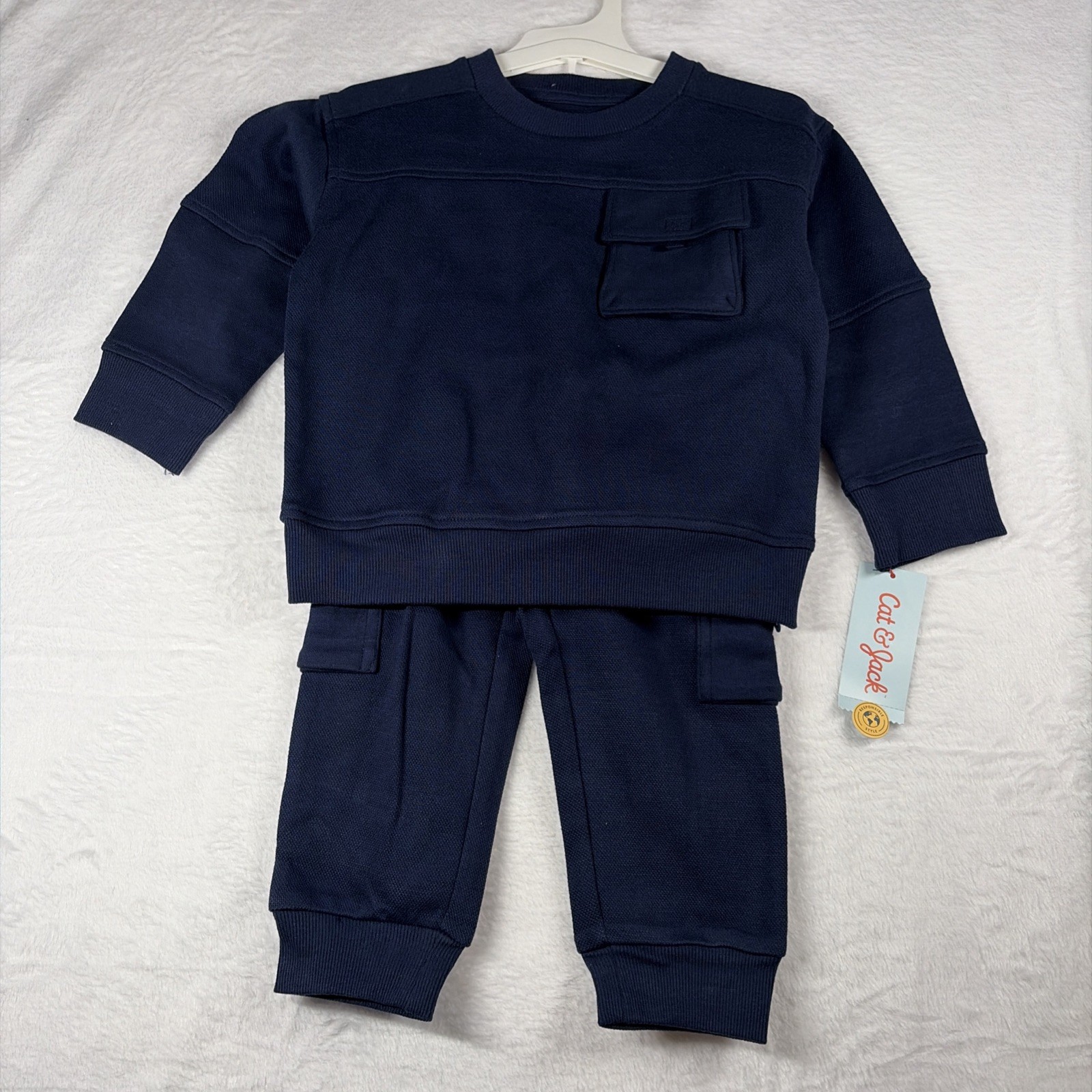 Cat & Jack Navy 2-Piece Sweatshirt & Pants Set 2T Flexible Drawstring Pockets