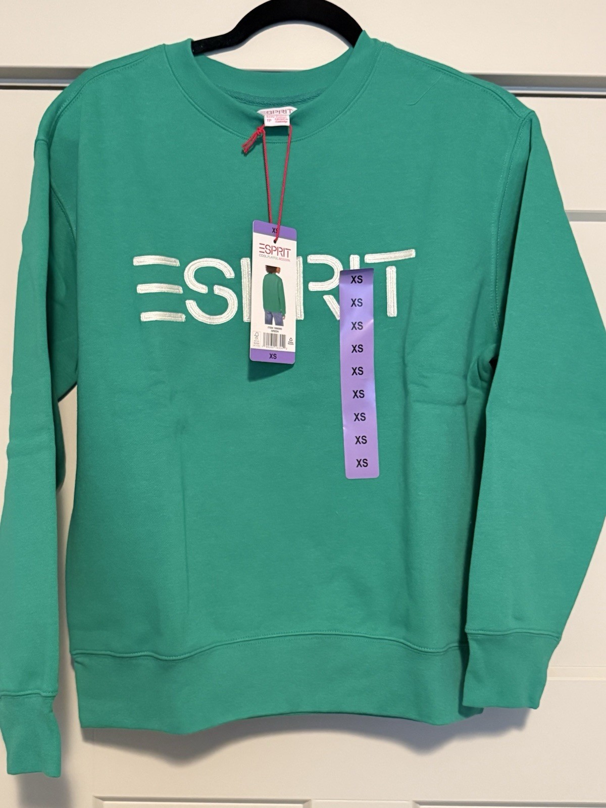 Esprit Kelly Green Logo Crewneck Pullover Sweatshirt Long Sleeve Cotton Fleece