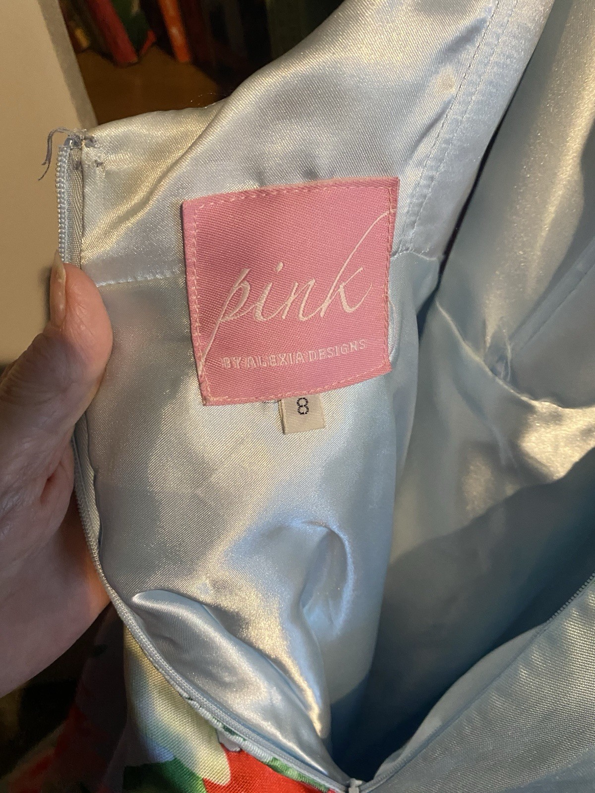 Pink by Alexia Designs Sz 8 Light Blue Satin Floral/ Pagaent Zip Ballgown Dress