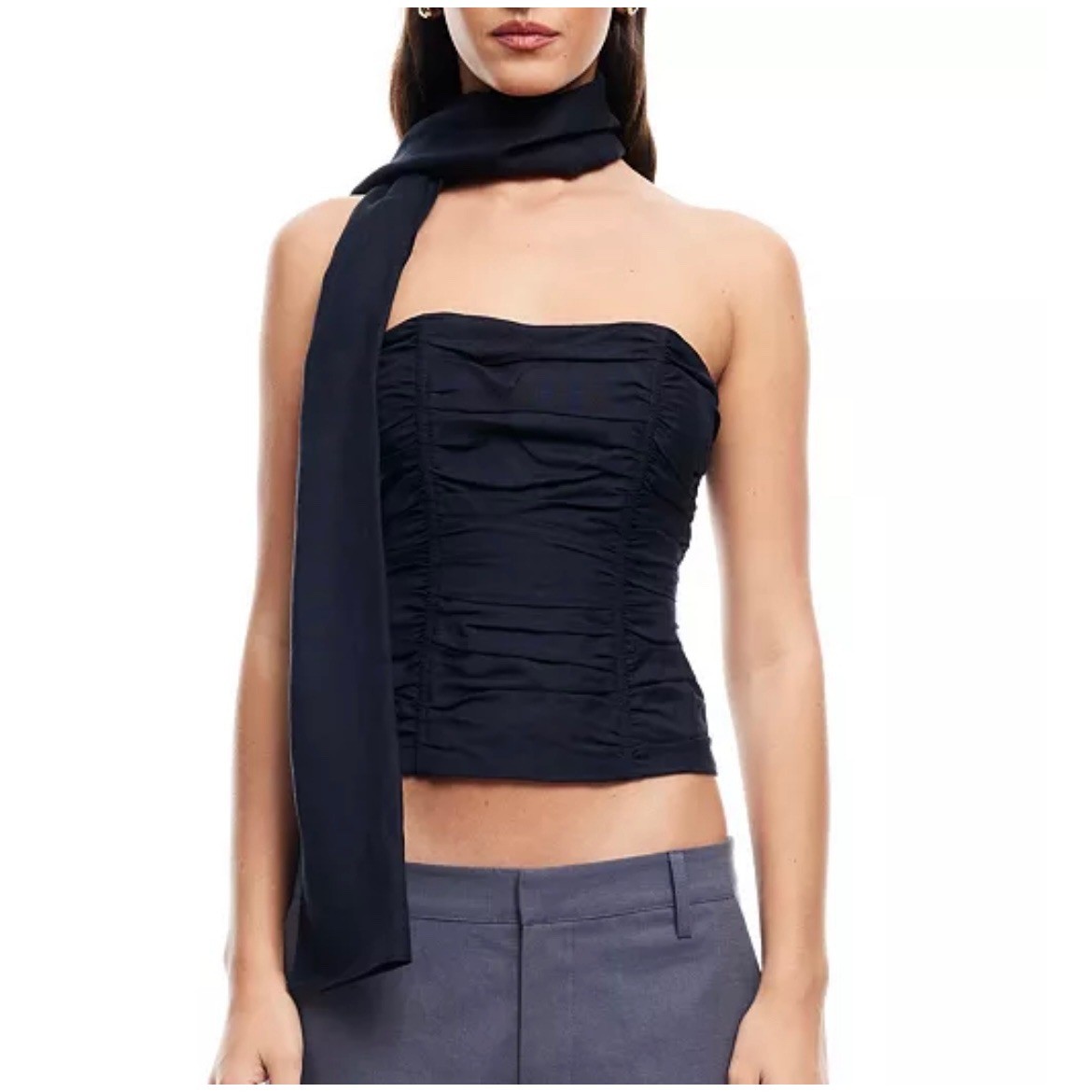 Lioness Women’s Island Ruched Scarf-Trim Tube Top Small NWT navy blue