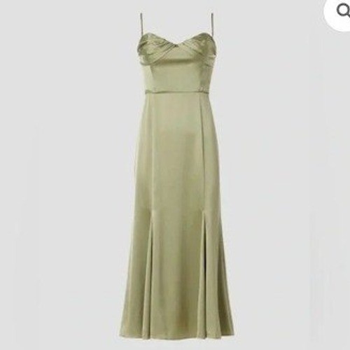 Reformation Hensley Satin Midi Dress Artichoke Green Size 12 NEW Wedding guest