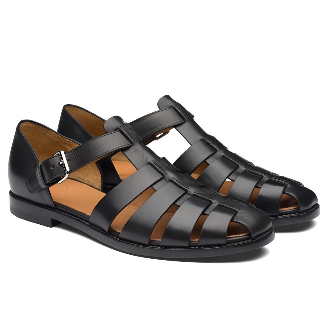 Men’s Closed Toe Fisherman Sandals Leather Summer Breathable Buckle Beach Walkin